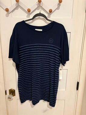 Sol Angeles Navy and Light Blue Striped Midi Dress